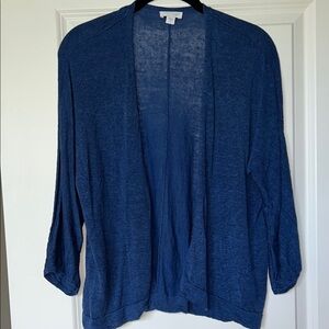 J.Jill Blue Linen Blend 3/4 Sleeve Open Front Cardigan Sweater M